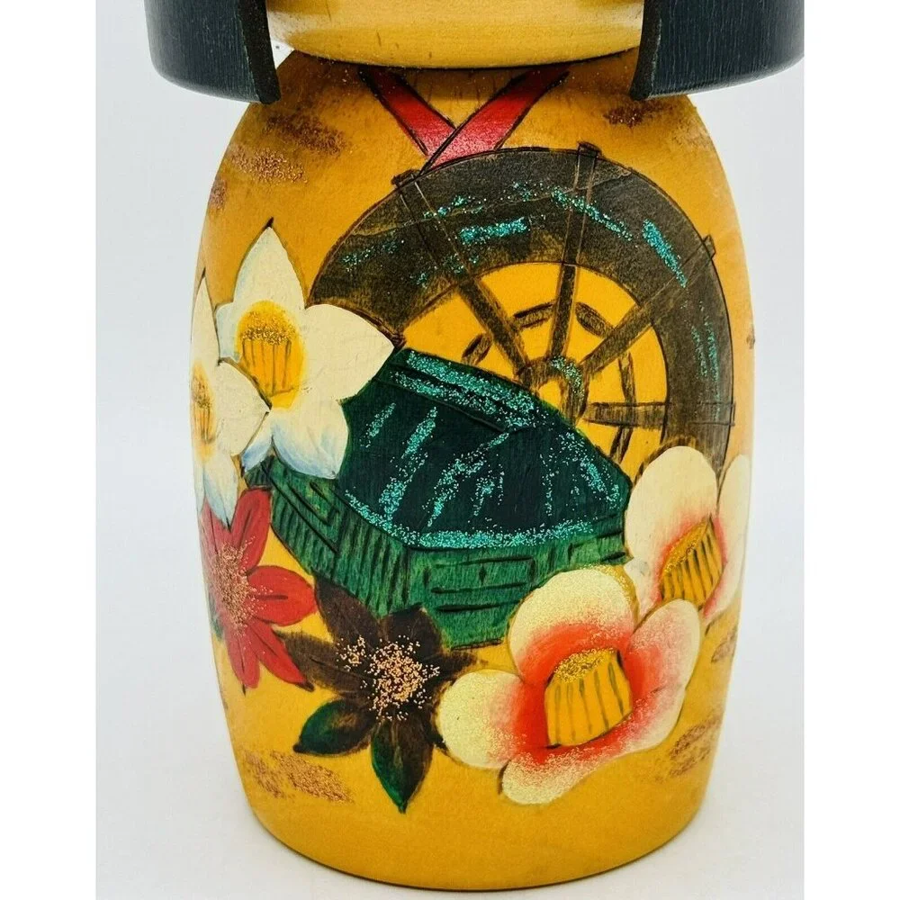 Japanese Creative Kokeshi‎ Wooden Doll Yuji Kawase Small Journey Floral 8 inch